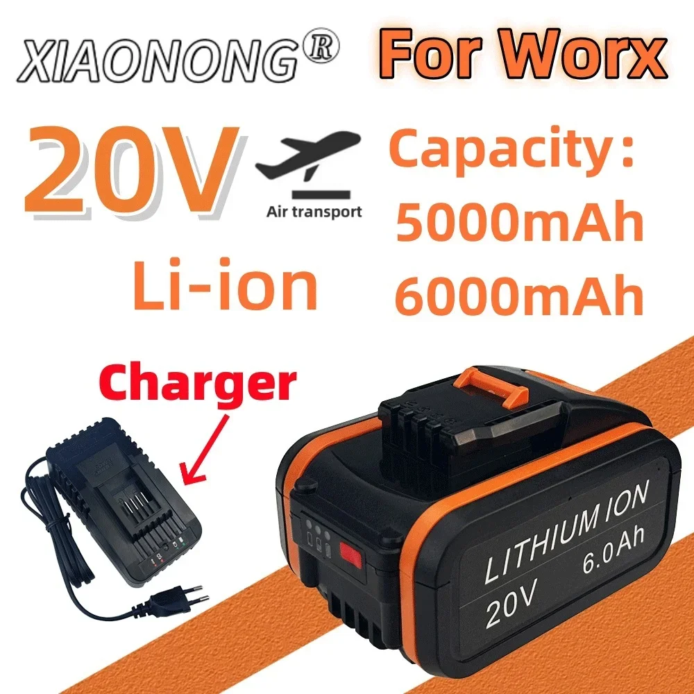 

6.0Ah 20V For Worx WA3551.1 5.0Ah Li-ion Battery WA3553.2 WX390 WA3572 WX367 With charger