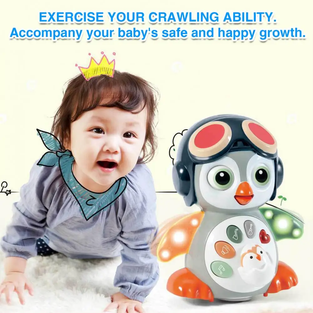 Pinguim Crawling Toy com luz para bebês, brinquedo musical para educação precoce, barriga tempo de aprendizagem, música infantil, bebês