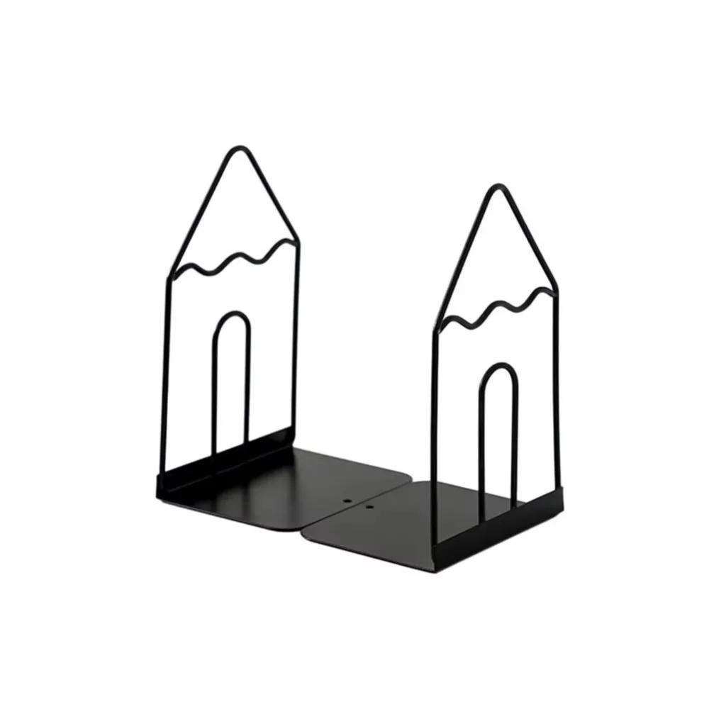 

Durable Hollow Metal Bookends Sturdy Reusable Simple Book Stand Space Saving Vertical Magazine Storage Rack Office