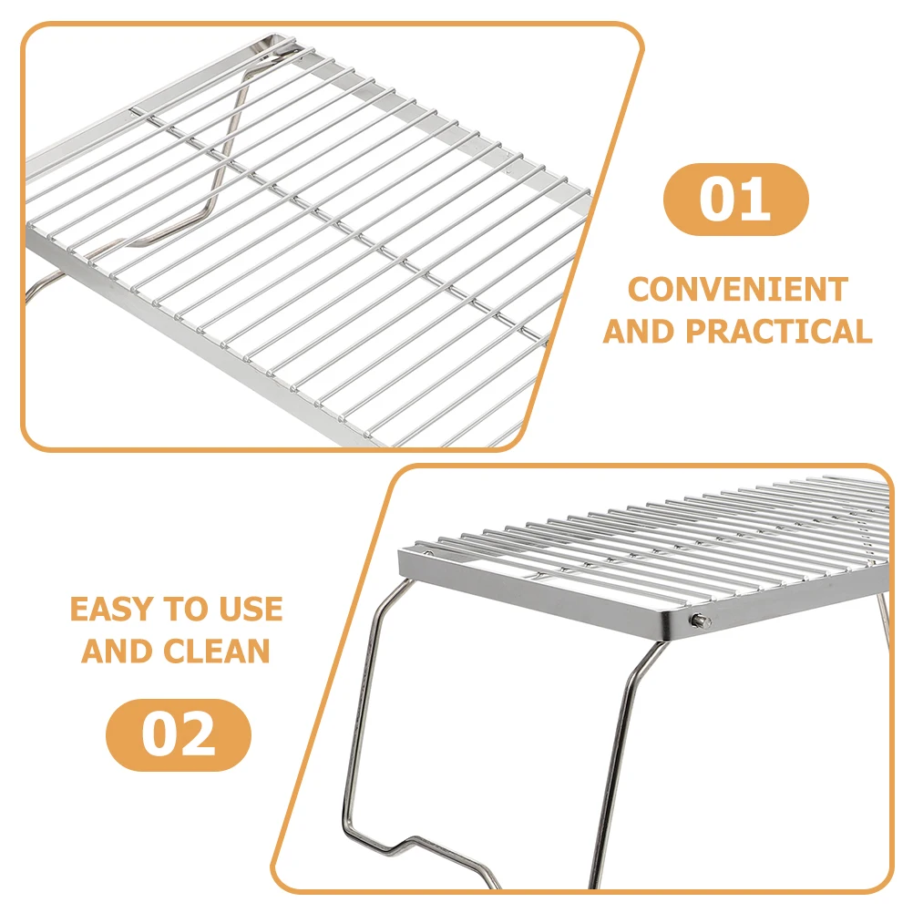 

Portable Folding Stainless Steel Grill Rack For Outdoor Barbecue Baking Cooling Mesh Grid Multiple Foods Durable Large Size
