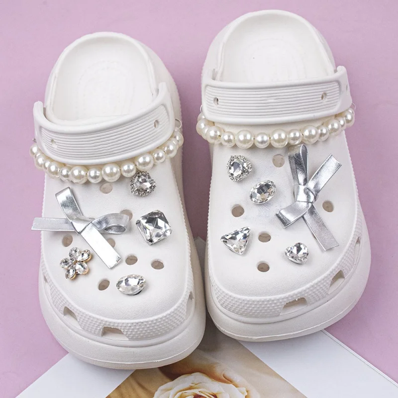 New Shoe Charms DIY Garden Shoe Set bow Rhinestone Decoration Buckle for Shoe Charm Accessories Kids Party Girls Gift