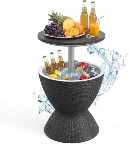 Cooler Table, 15 Gallon Cooler Bar Table, Adjustable Height Multi-Functional Outdoor Cool Bar for Drinks Beer & Wine