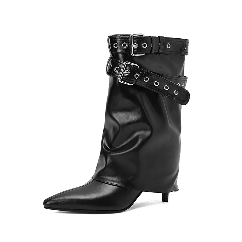 

2025 Ankle Boots INS Punk Girls Buckle Shoes Pointed Toe Sexy Girls Botas European Style Spring Autumn Woman Boots
