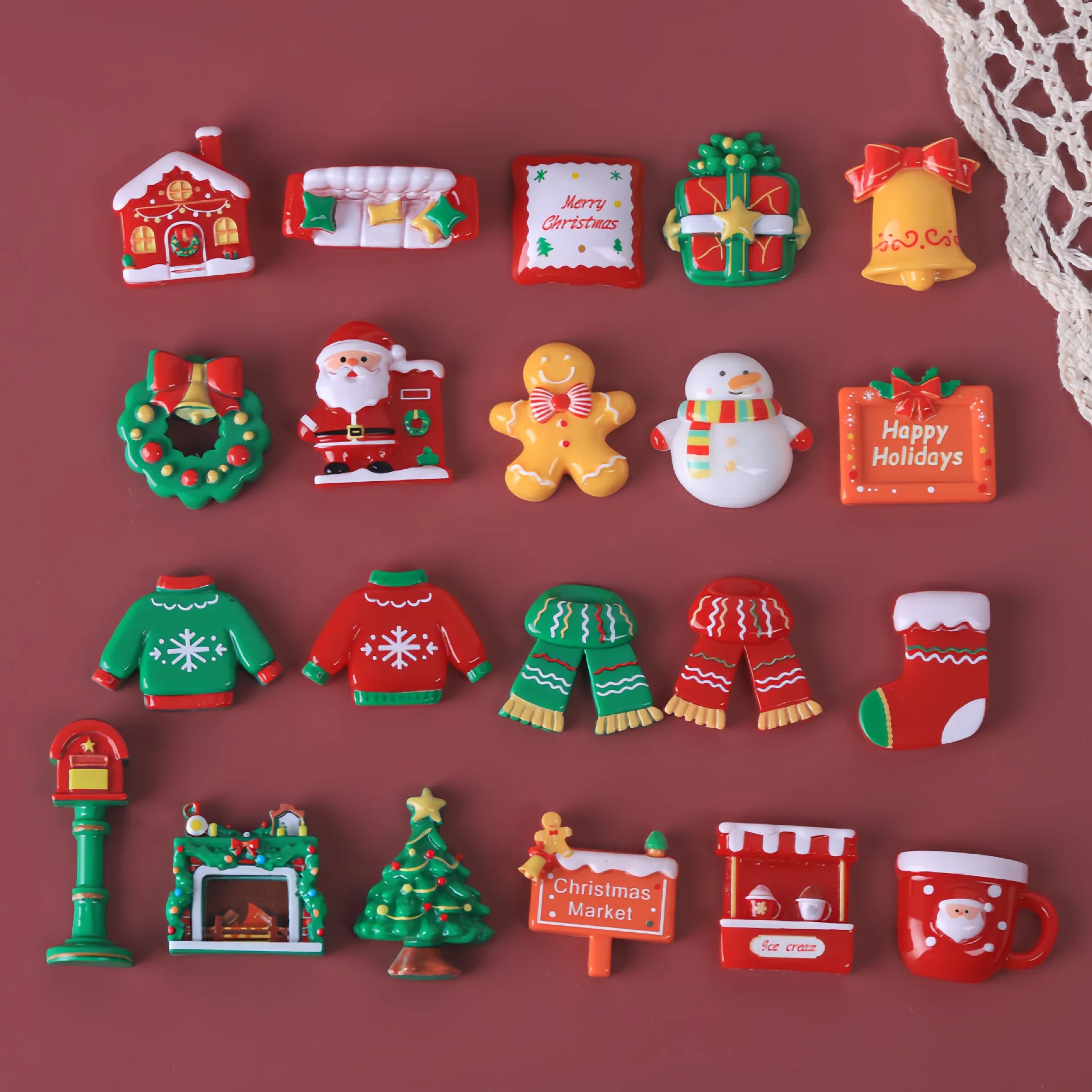 5pcs Mini Christmas Tree Letter Sign Resin Embellishments DIY Accessories Handmade Decoration Flatback Christmas Desktop Decor