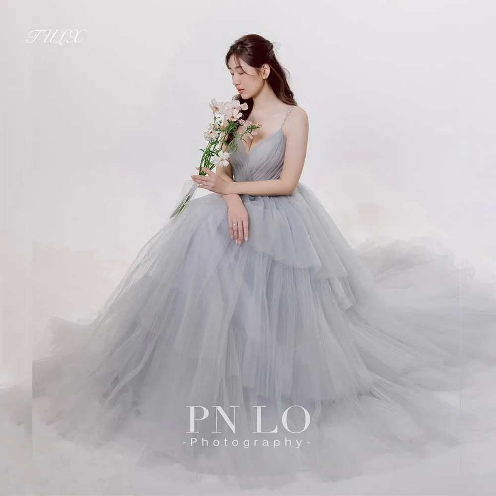 TULX Prinzessin Tüll Abendkleid Korea Hochzeit Fotoshooting V-Ausschnitt Träger Partykleid A-Linie Langes abgestuftes Korsett Maßgeschneidert 2026