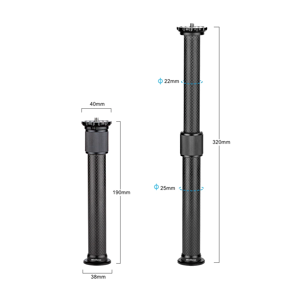 2 Section Tripod Center Column Carbon Fiber Adjustable Telescopic Pole Extender Stick Rod Extension Tube for Tripod Gimbal DSLR