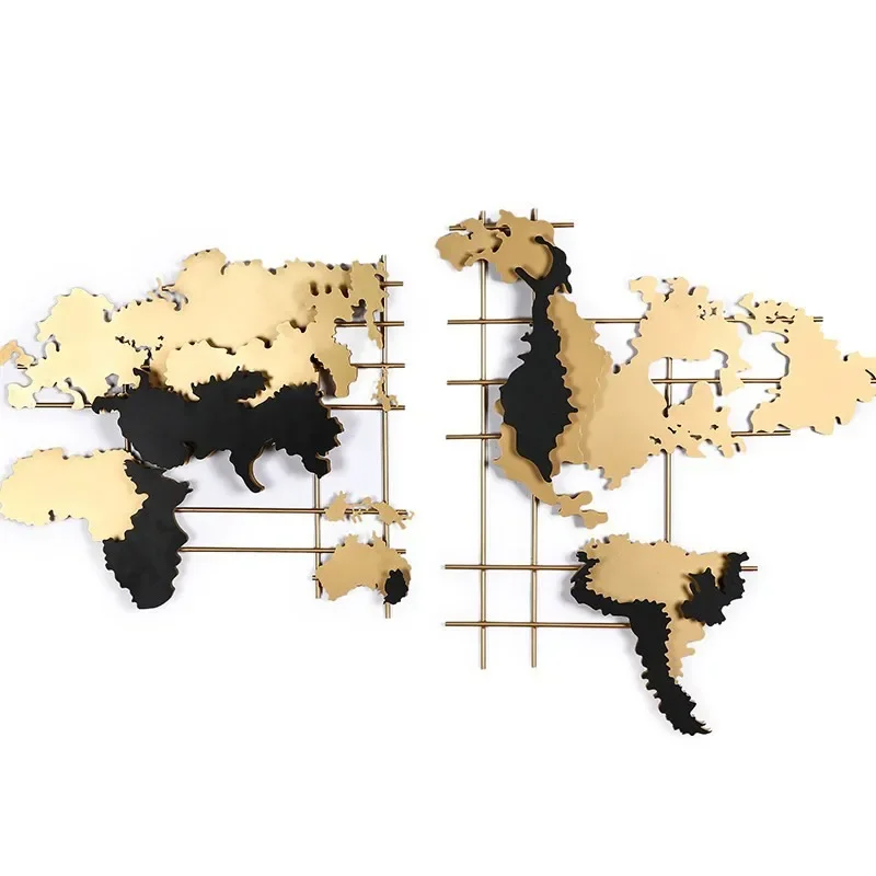Iron model home, creative American and European style, 3D world map, metal wall hanging ornament, ornament view 2