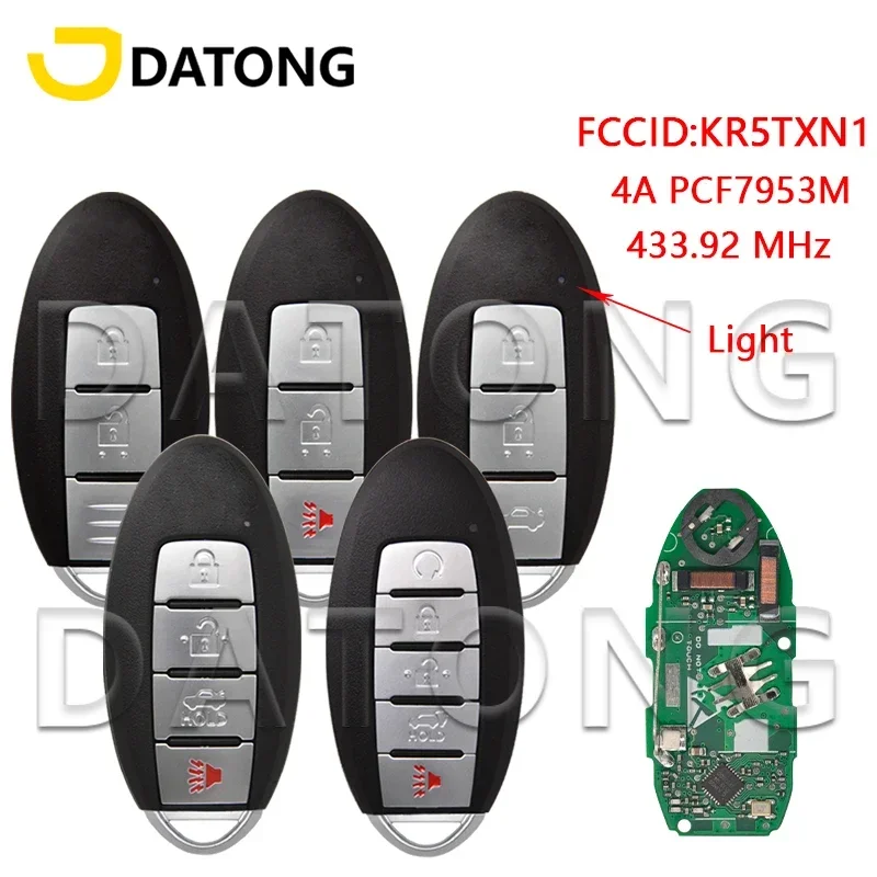 Datong World Car Key Remote Control For Nisan Rogue Kicks S Sport 2018-2020 4A Chip 433MHz KR5TXN1 Replacement Promixity Card