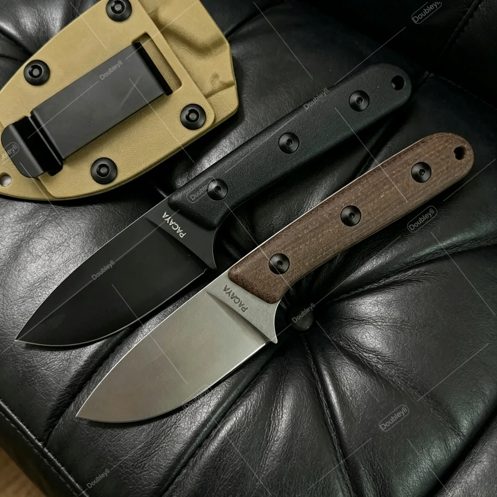 Practical New Pacaya Straight Knife Meat Slicer Slicing Knife - EDC Camping Knife Black G10 & Brown Micarta Handle Holiday Gift