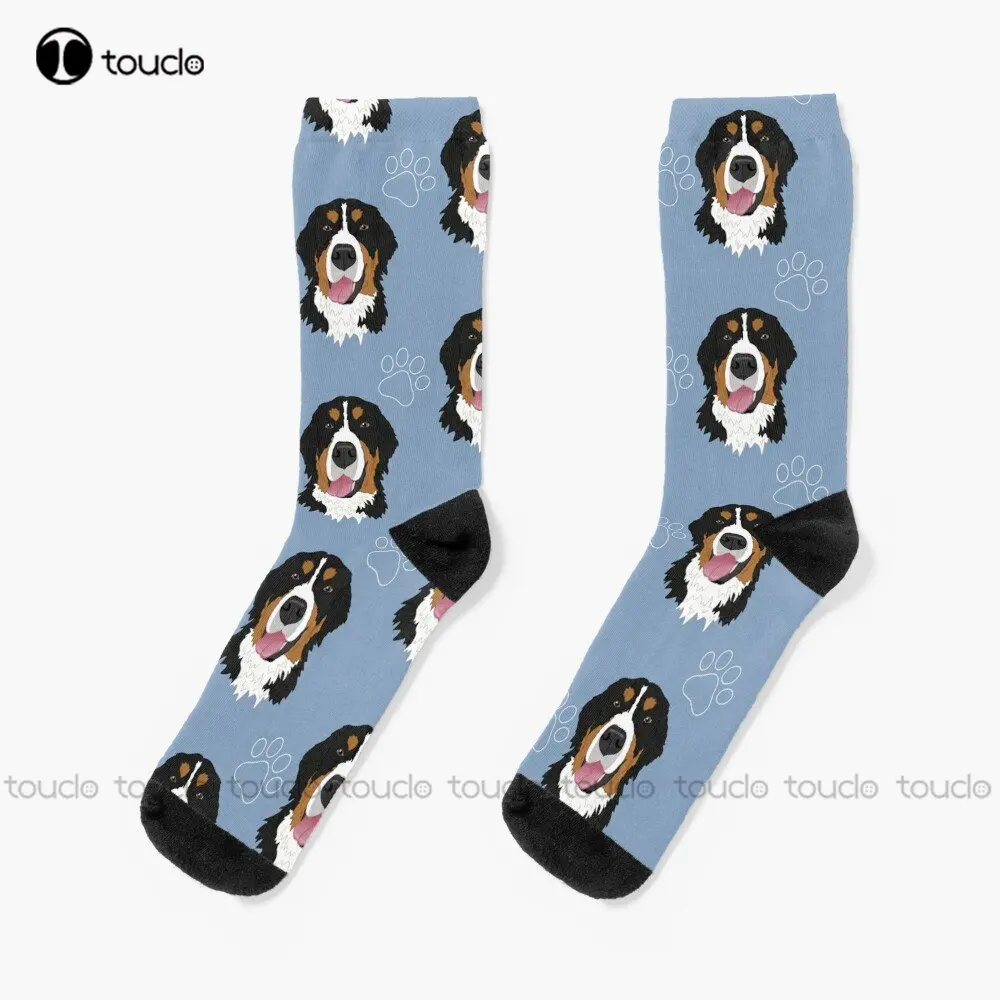 Bernese Mountain Dog Pattern-Blue Socks Soccer Socks Women 360° Digital Print Personalized Custom Unisex Adult Teen Youth Socks