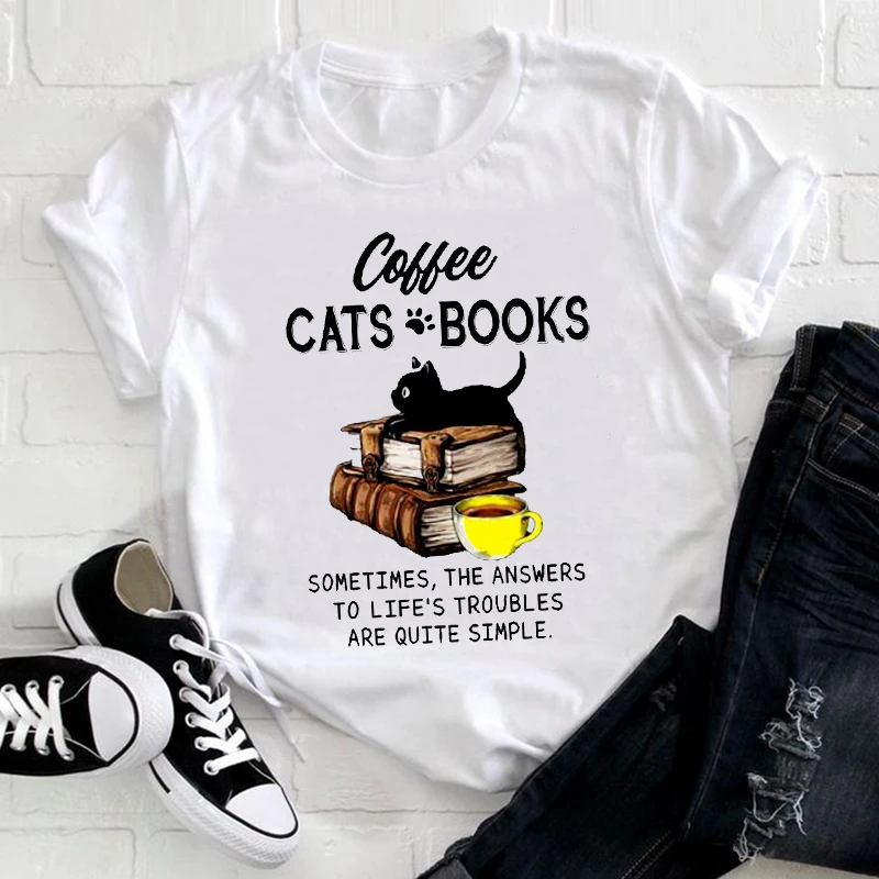 Women Cute Cat Pet Cartoon Letters 90s Clothing 2021 Funny Printing Pretty Print Tshirt Nice Tee Top Ladies Graphic T-shirt