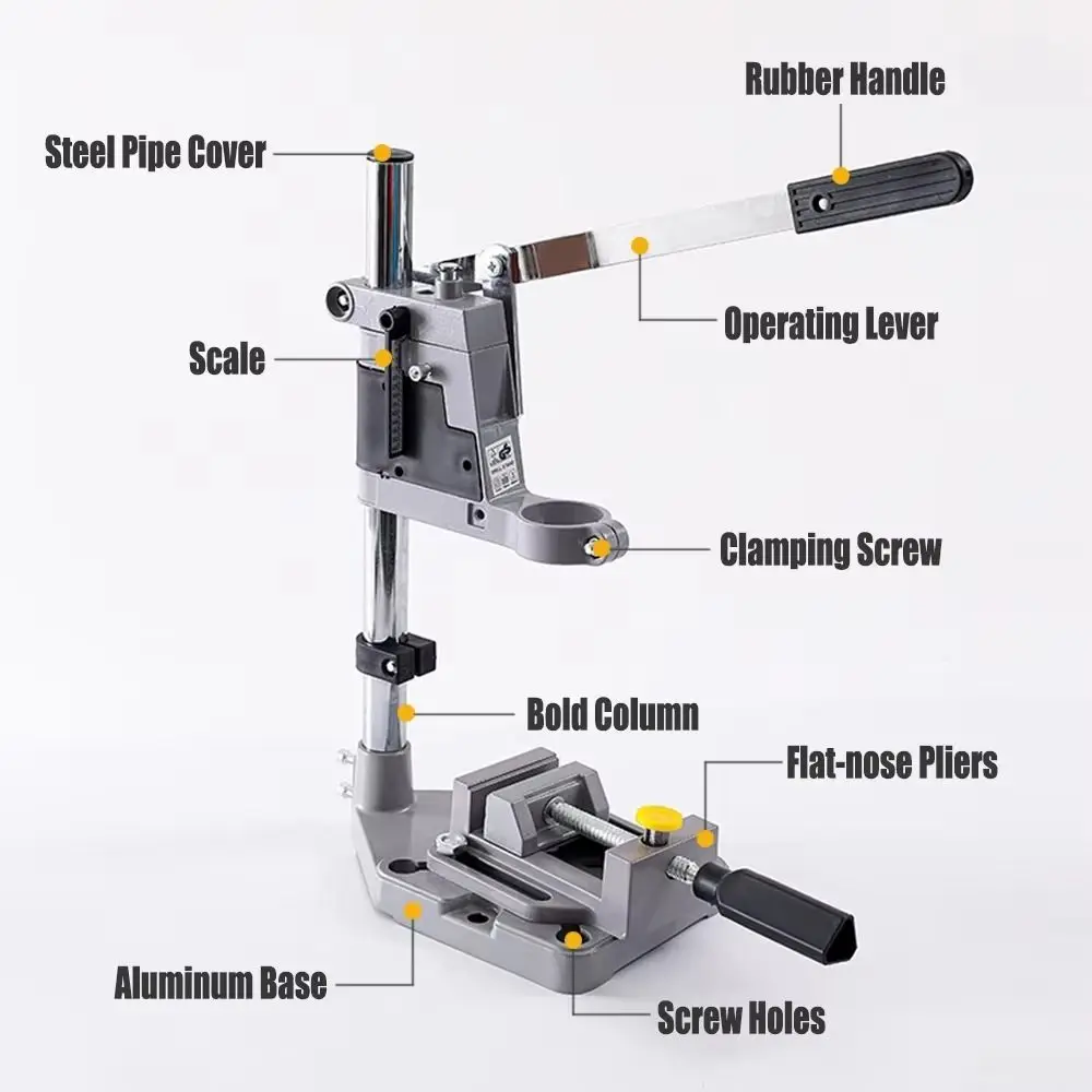 2024 Plain Vice Electric Bench Drill Stand Table Top Woodworking Drill Holder Aluminum Alloy Mini Fixed Frame