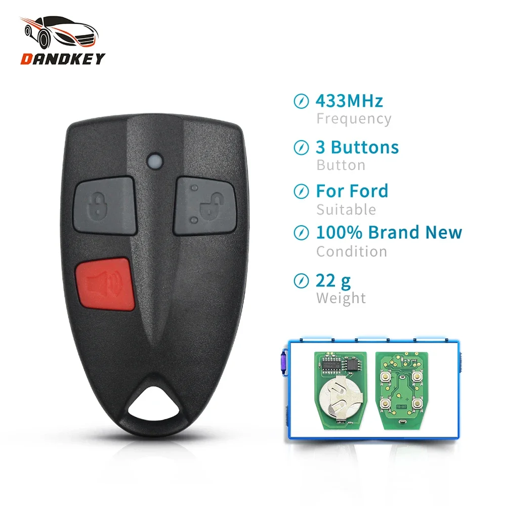 

Dandkey Replacement 433Mhz Smart Auto Car Remote Key For Ford Falcon AU Clicker Transmitter Keyless Entry Key Fob 3 Buttons