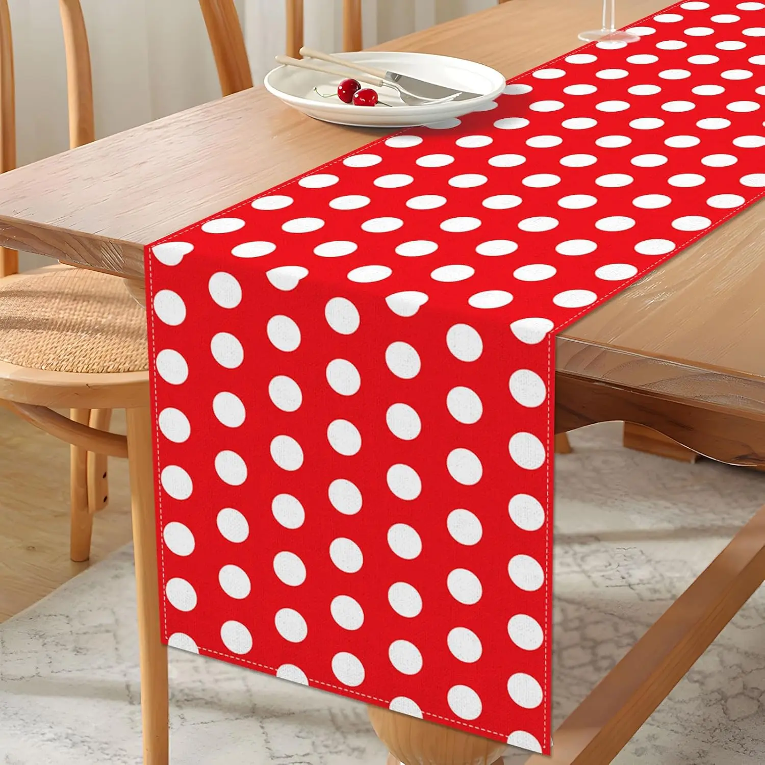 Red Polka Dot Table Runner Mouse Themed Birthday Party Decoration Baby Shower Dining Room Home Kitchen Island Decor (Red）