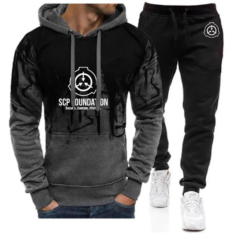 2024 New SCP Foundation Secure Contain Protect Spring and Autumn Men's Print Hoodies Clothing Sweatshirt and Tracksuit Pant Set