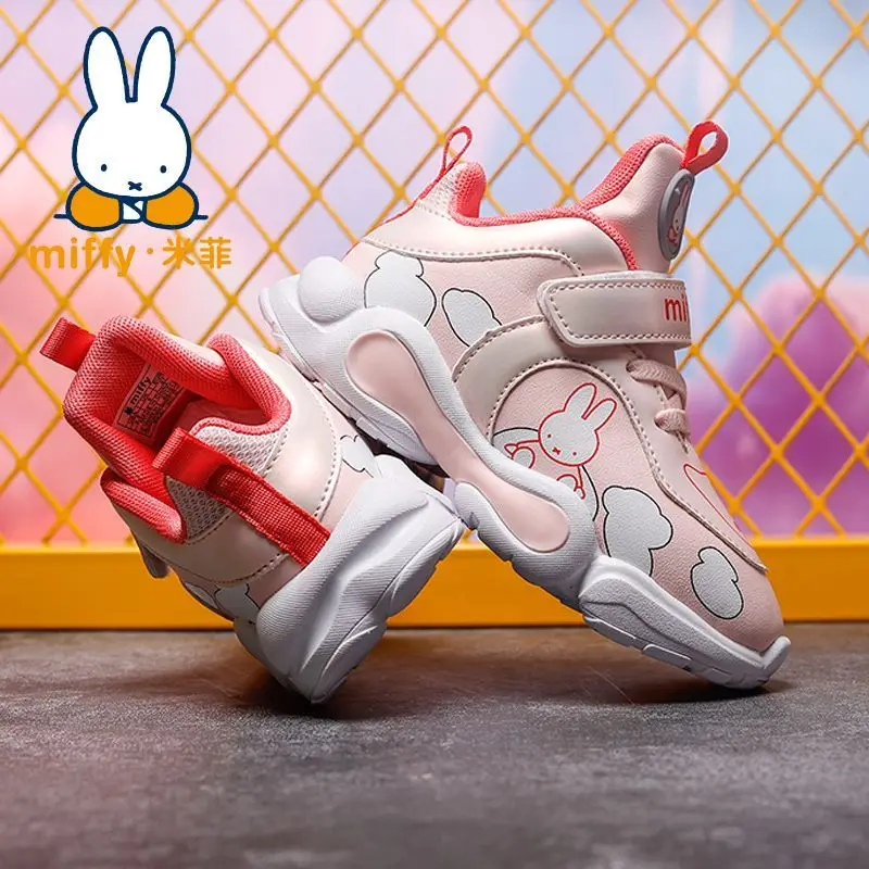 Kawaii Miffy Leather Low Top Shoes for Women Soft Sole Student Running Sneakers Casual Elevated Fashion Footwear Cartoon Lovely