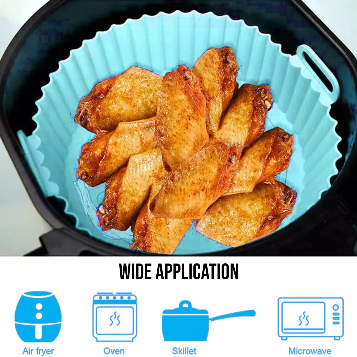 Pack of 2, 8 Inch Silicone Air Fryer Liners, Upto 450° Heat Resistant with Handles for Easy Carry, Reusable Silicone Air Fryer