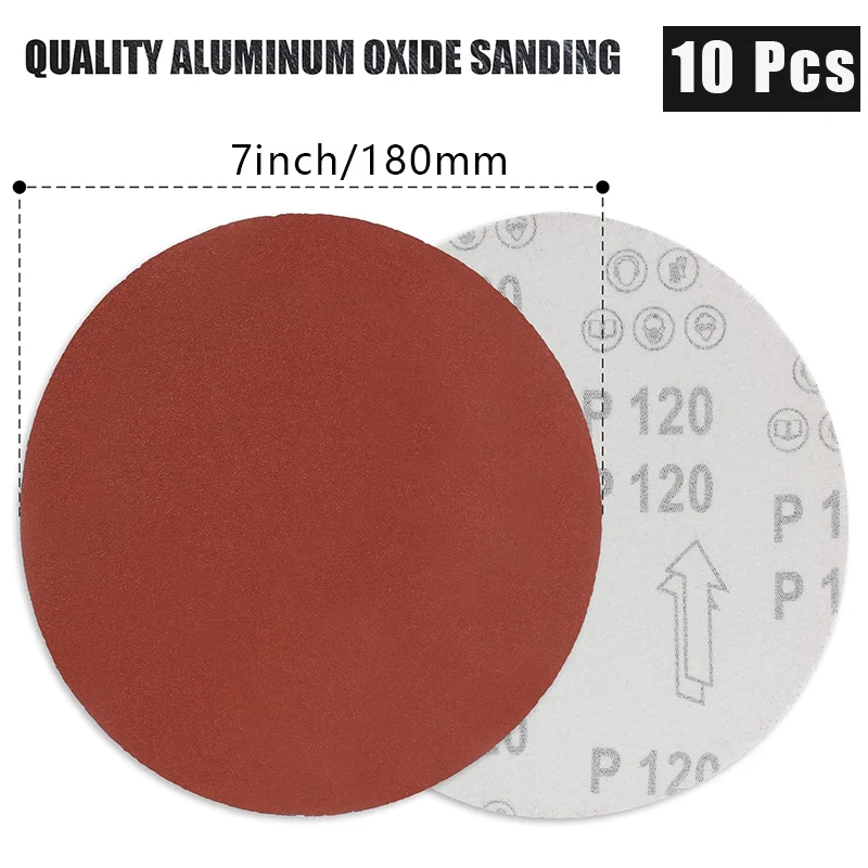 10Pcs 7 Inch 180 mm Round Hook and Loop Sandpaper Woodworking Metal Grinding Disc Abrasive Polishing Tool For Polishing