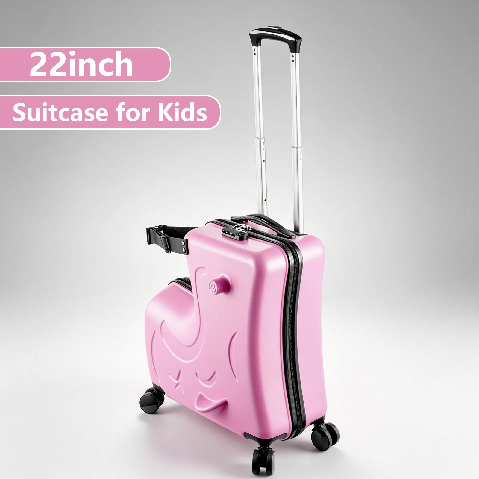 

22Inch Kids Ride-On Luggage, 55.8x50x25cm Carry-On Suitcase with Upgraded Matte Finish, Children‘S Travel Suitcase with Adjustable Safety Belt & Silent 360-Degree Spinner Wheels, Toddler Ride-On Trolley for Airplane Travel