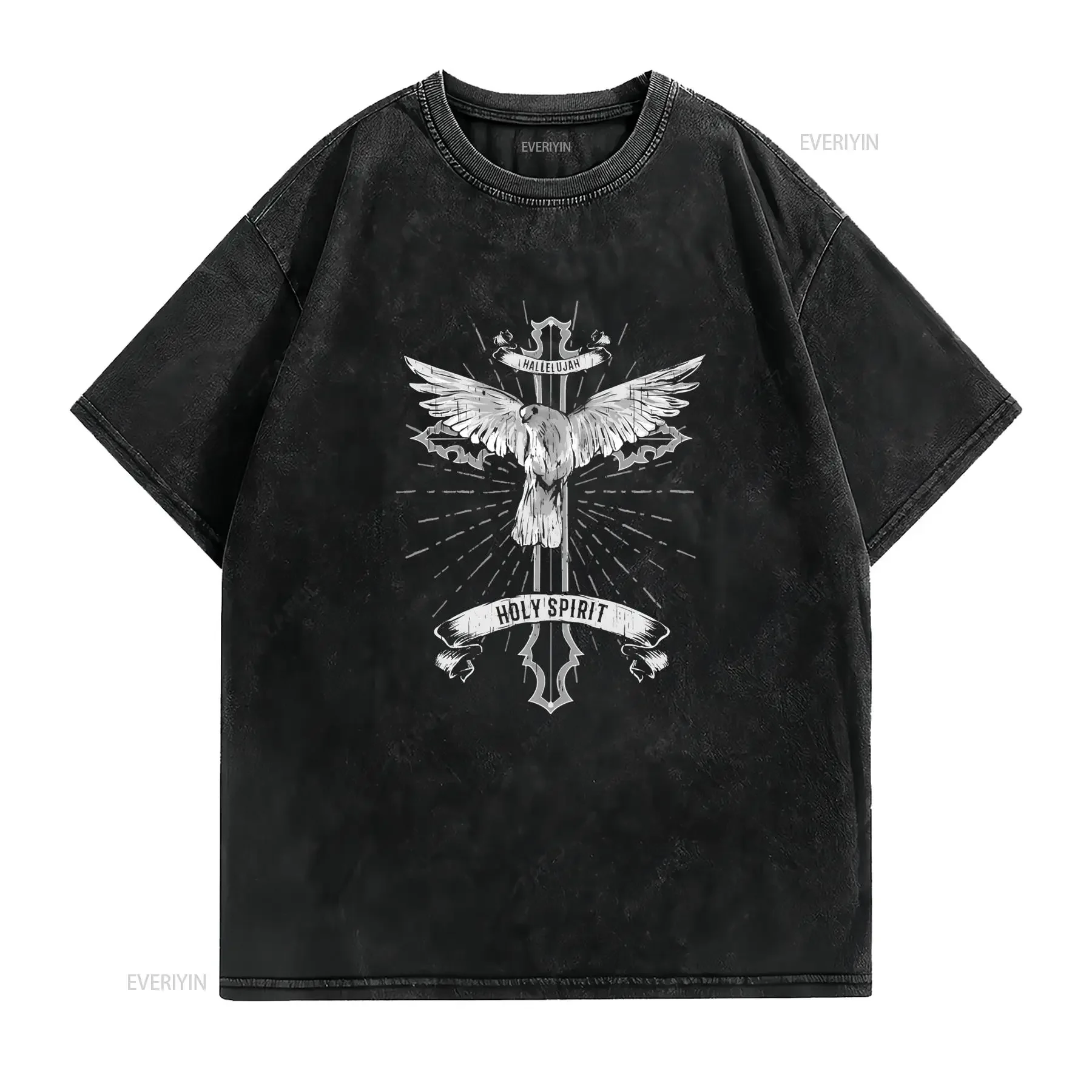 Gothic Christian Holy Spirit Dove Cross Print Casual Streetwear T Shirt vintage Washed Breathable Stylish designer clothes