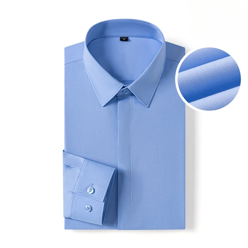 Facile d'entretien 8XL travail chemise blanche hommes à manches longues décontracté couleur unie Plaid rayures fibre de bambou hommes à manches longues coupe ajustée affaires