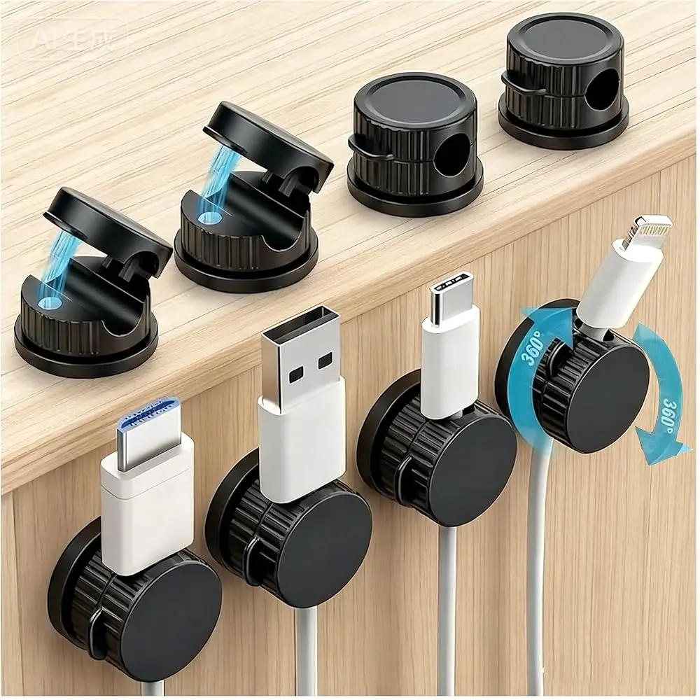 

Магнитный органайзер для кабелей, 8 шт., глянцевый черный – Вращающийся магнитный зажим-держатель для проводов для стола, прикроватной тумбочки и автомобиля – Клейкое крепление