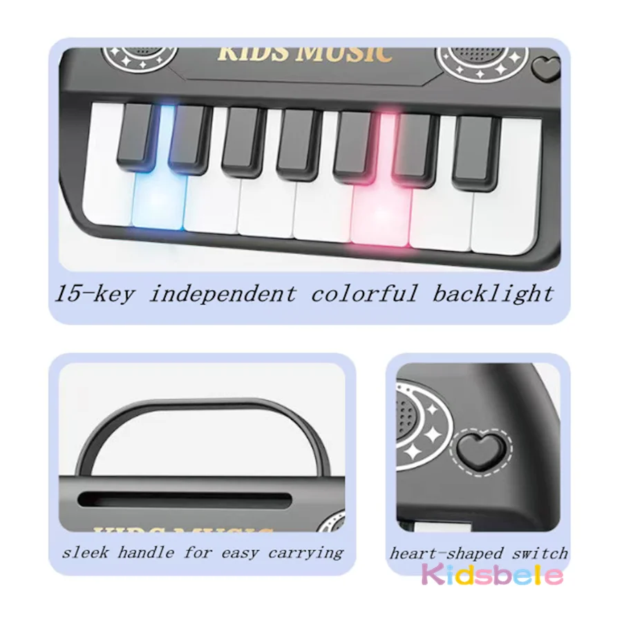 Multi-functional 15 Keys with Handle Kids Minitial Electronic Piano Portable Musical Instrument Toy with Music Score Learning Gi