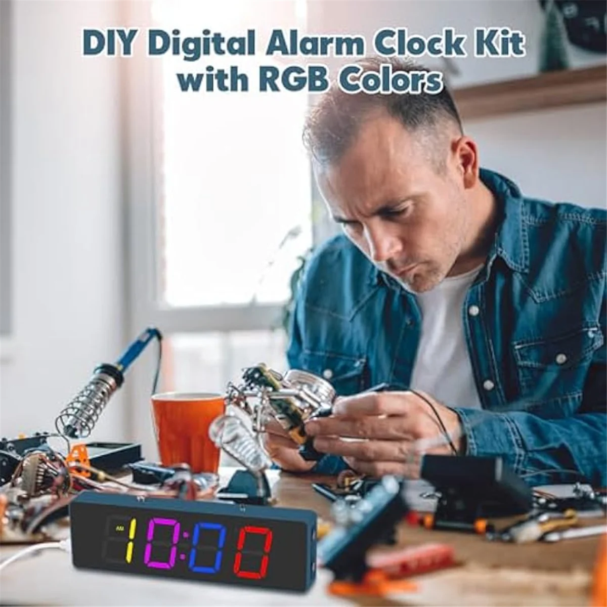 Soldering Practice Kit, 4-Digit Digital Alarm Clock Kit with RGB Colorful Modes, Diplay DIY Clock Soldering Project Kit