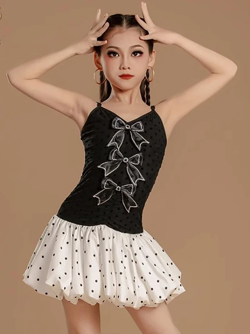 เด็กเต้นรําละตินเครื่องแต่งกายเค้ก Elite สีบล็อกแขนกุดชุดฝึก Dancewear สําหรับสาวเด็กเต้นรําเสื้อผ้า