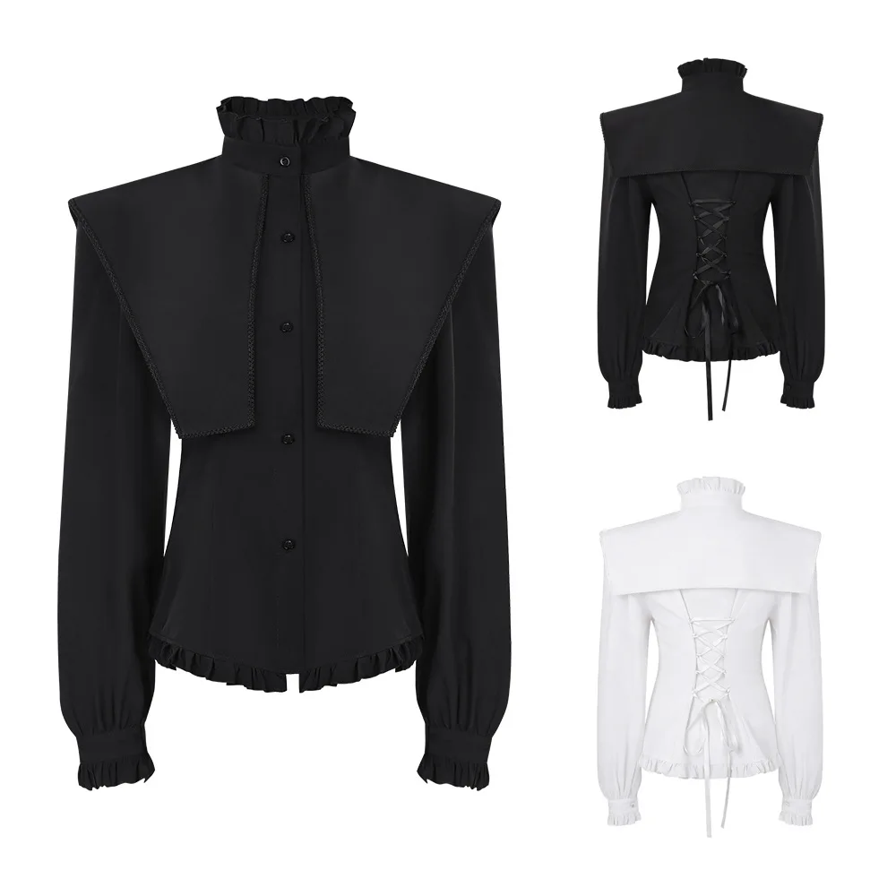 Smocked Pirate Costume Victorian Shirt Gothic Blouse White Women Renaissance Blouse Long Sleeve Medieval Peasant Blouse