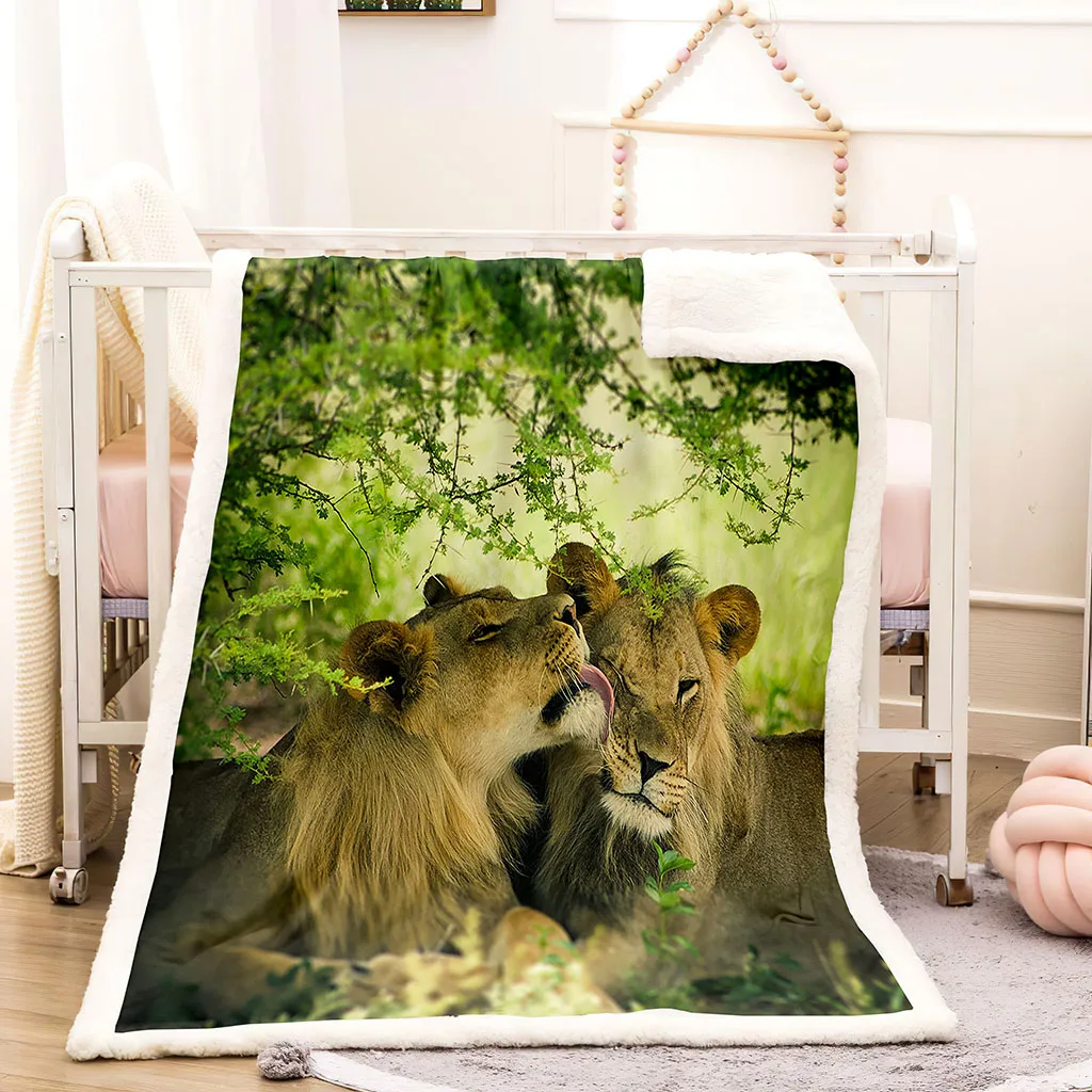 HUANZHUANG Fleece Throw Blankets For Sofas Beds 3D Grass Animal Lion Twin Size 100% Fluffy Comfy Thick Flannel Blanket For Adul