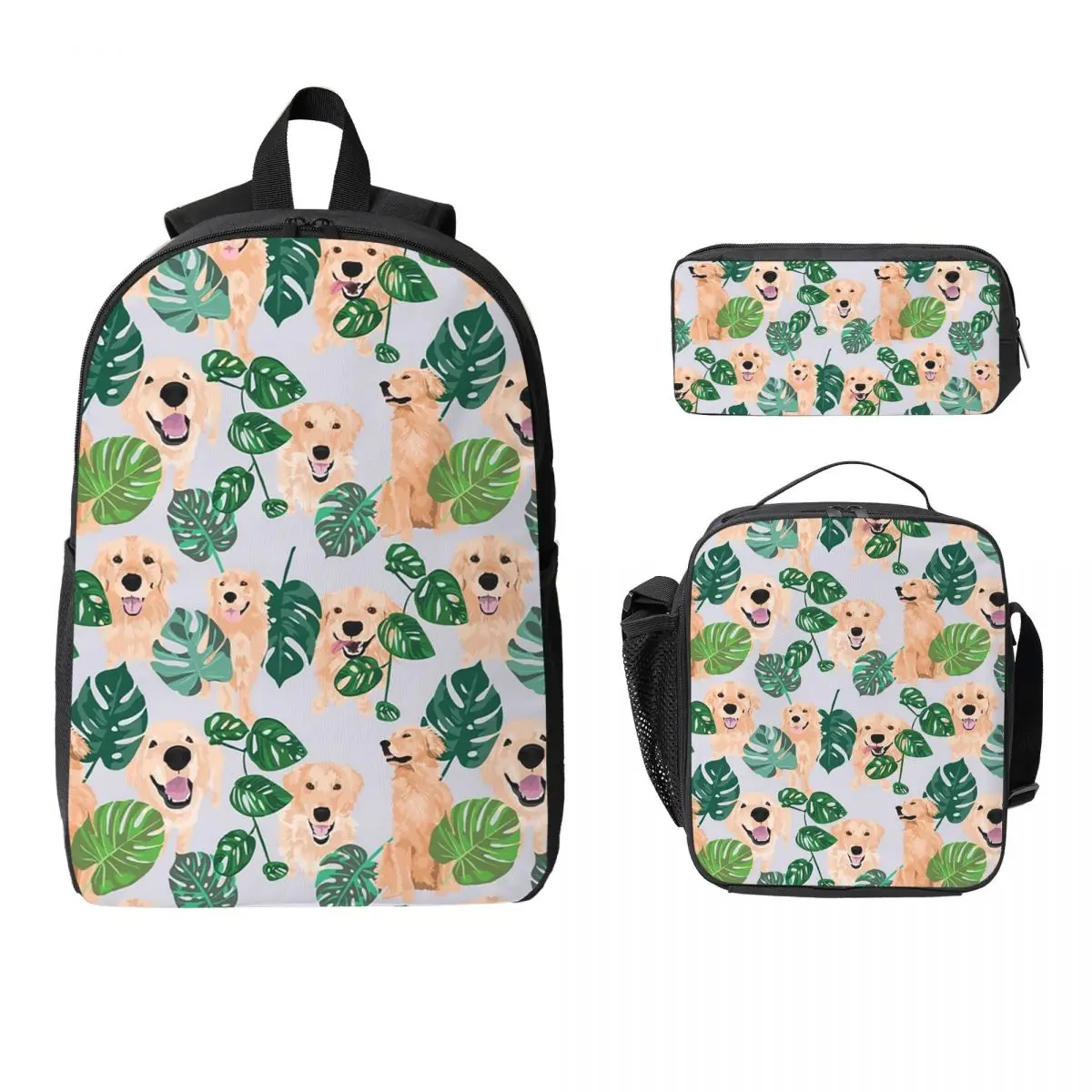 

Golden Retriever Tropical Backpack Student Boys Girl BookBag School Bag Laptop Shoulder Bags 3ps Insulated Lunch Bag Pencil Case