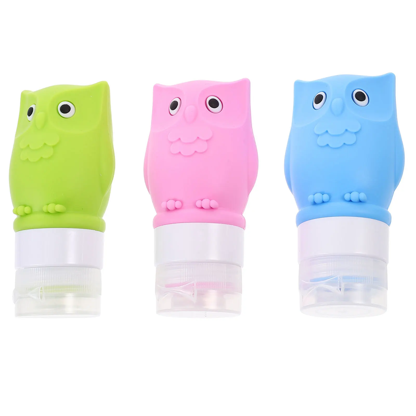 3 قطع سيليكون البومة زجاجات السفر مجموعة 3 ألوان الأرجواني الوردي الأخضر حاويات تخزين مانعة للتسرب للوجه غسول الشامبو #5