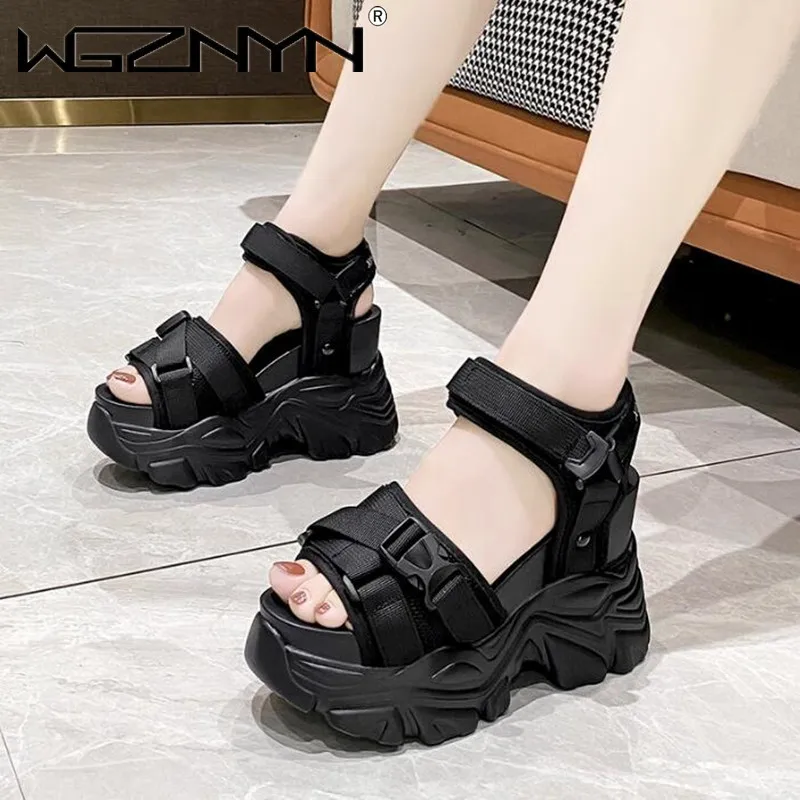 NEW Summer Women Sport Sandals Ladies Wedge Sandal Buckle High Heels Platform Shoes Woman 2024 Hoof Woman Thick Bottom Sandalias