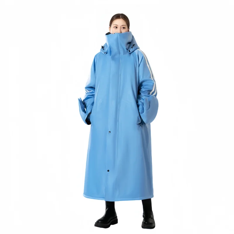 Women's Long Waterproof Rain Poncho, One-Piece Hooded Electric Scooter Raincoat with Large Pocket for E-Bike Riding