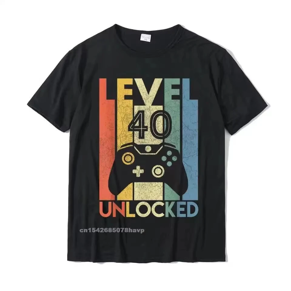 Level 40 Unlocked Funny Video Gamer 40th Birthday Gift T- Printed on For Men Wholesale Cotton T Shirts Party