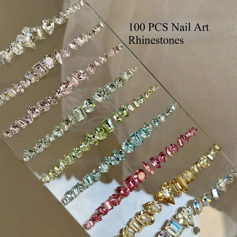 100 pièces taille mixte grand Nail Art étincelle strass Decora brillant cristal bricolage ongles breloques gemmes pour Nail Art 3D Accessories6-12mm