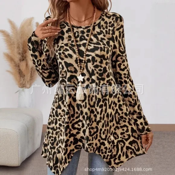 2025 nova moda impressa vestido de manga princesa feminino verão casual solto leopardo impressão em torno do pescoço mini vestidos para mulher