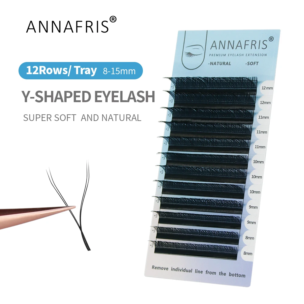 Annafris Yy Form Wimpern verlängerungen 2d zwei Spitzen vorgefertigte Volumen ventilatoren Mesh Net Cross natürliches weiches Licht falsche Wimpern