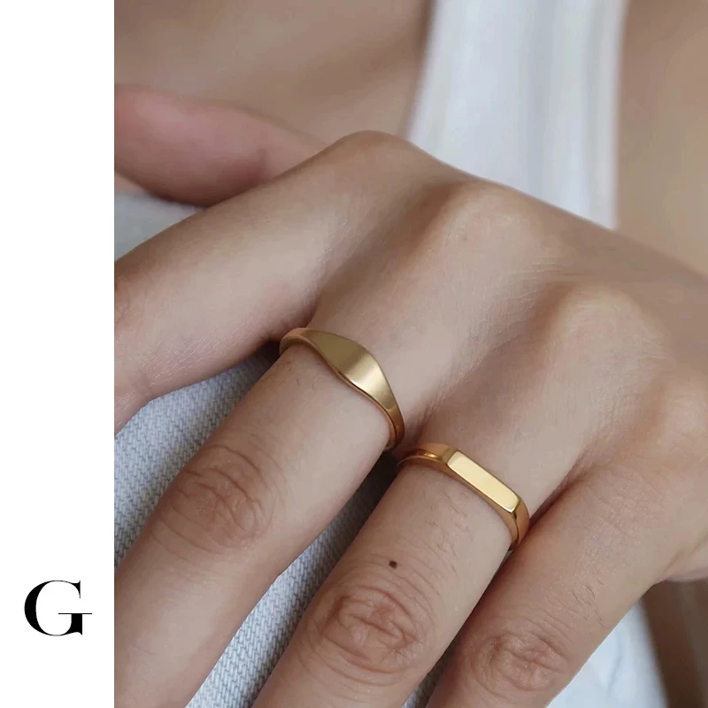 GHIDBK Hot Sale 2020 Fashion Stainless Steel Minimalist Square Thin Rings for Women Street Style Simple Ring Jewelry Wholesale