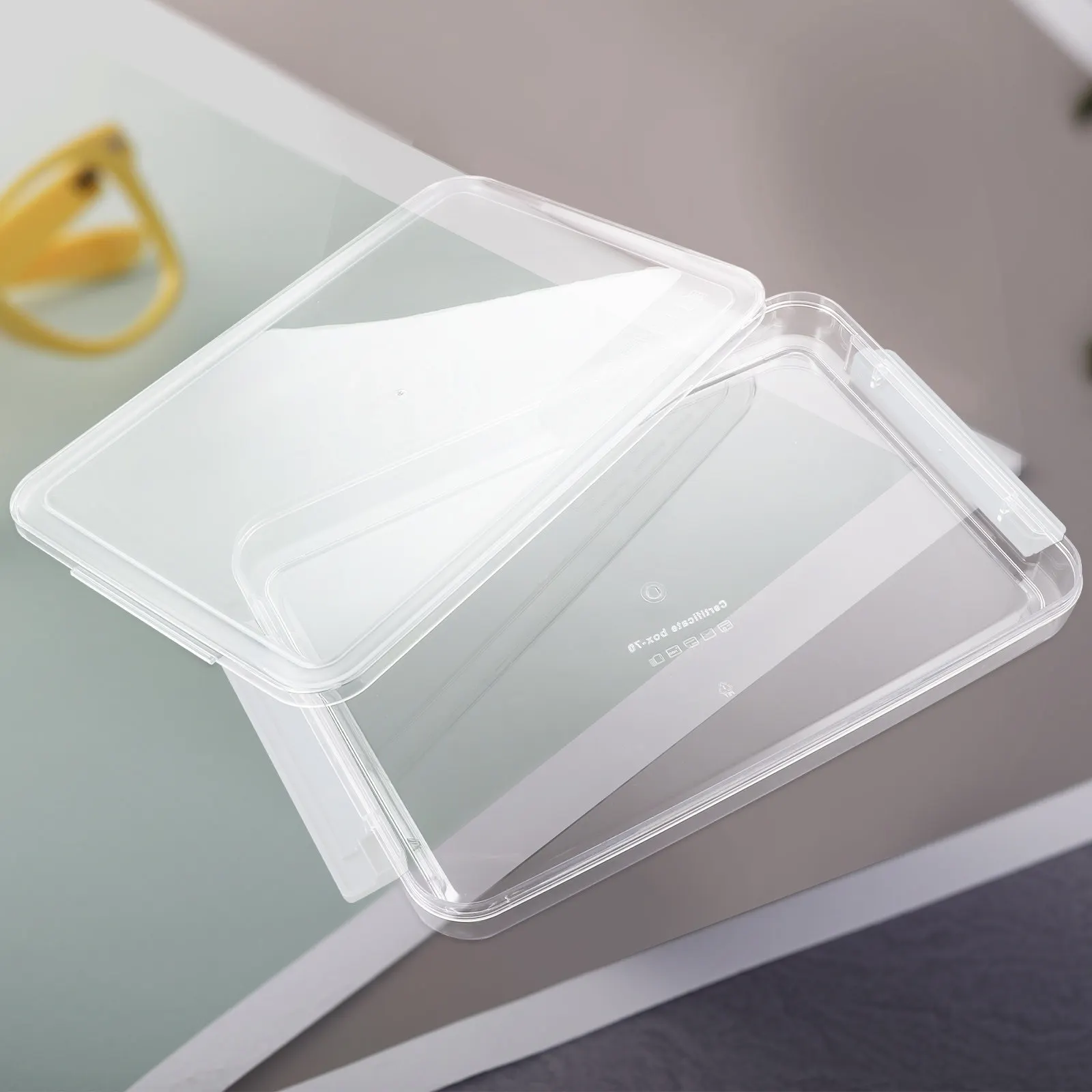 Transparent ABS File Box with Snap-Tight Lid – Stackable Desktop Document Storage Organizer for Office, Home & School