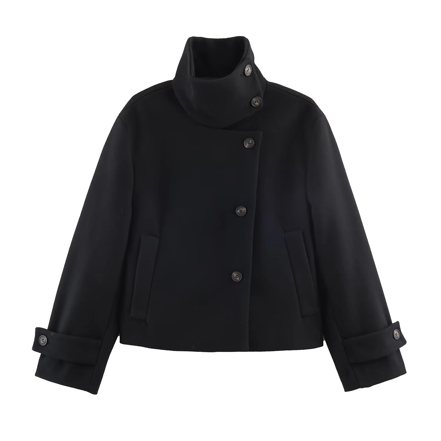

2025 Winter New Arrival Women's Long Sleeve Stand Collar Short Coat with Slant Neck Design in European and American Style