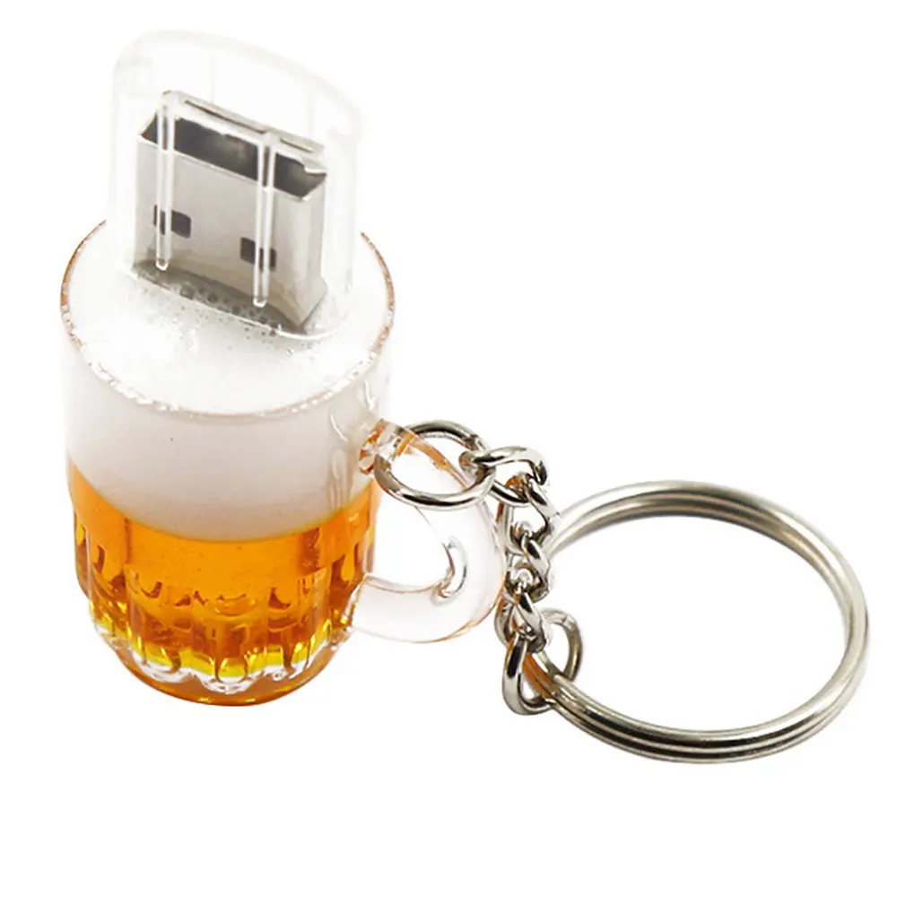 Beer Glass USB Flash Drive 128GB Transparent Cup Pen Drive 64GB Free Key Chain Pendrive 32GB Creative Gifts Memory Stick 16GB 8G