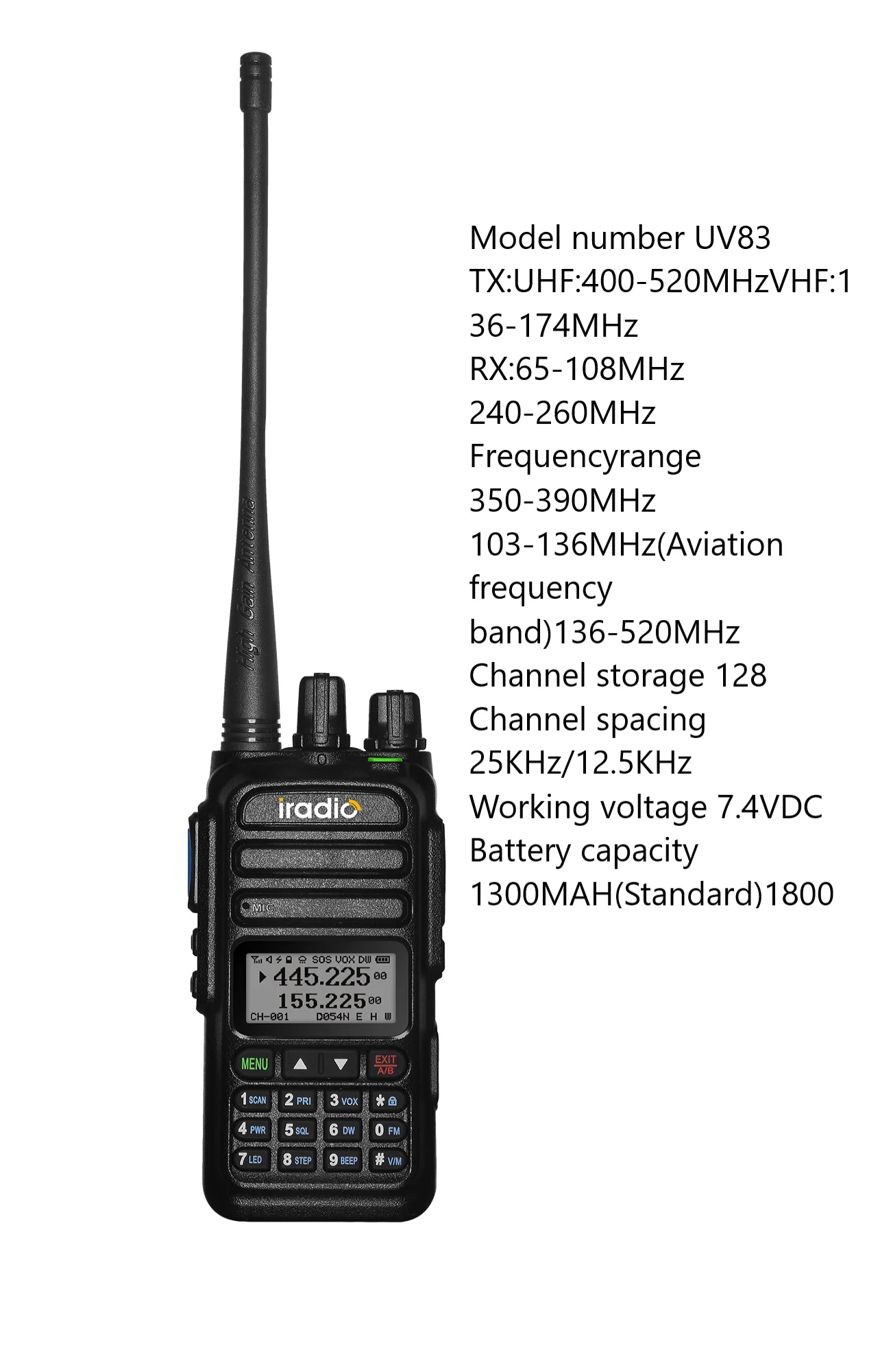 Iradio-Walkie Talkie de radio bidireccional, canal meteorológico, radioaficionado de 6 bandas, color de banda de aire, escáner de policía, marino,