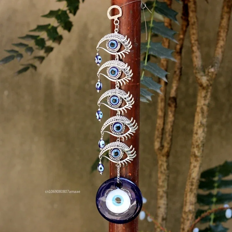 1pc Turkish Blue Evil Eye Amulets Hand Wall Protection Hanging Lucky Pendant Wind Chimes Garden Home Decorations Ornaments