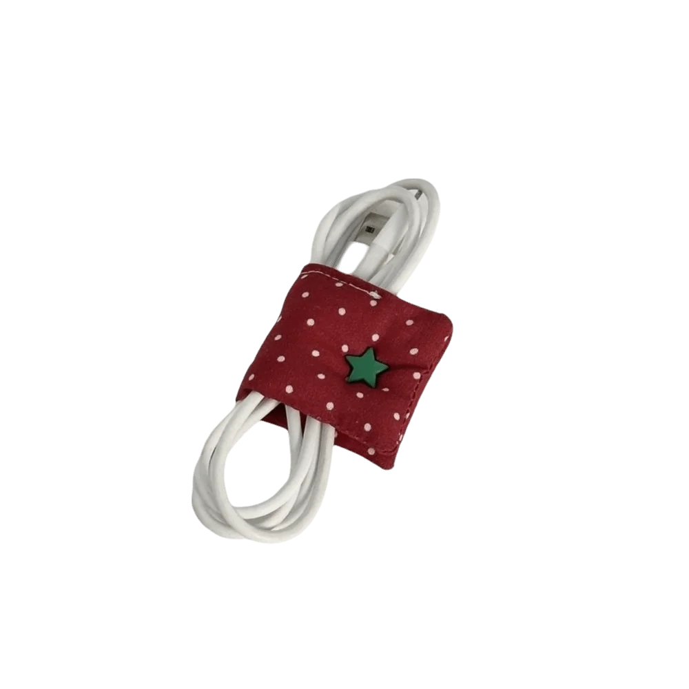 Fabric Desktop Cable Organizer Polka Dot Pattern Double-Sided Cord Storage Clip Portable Tomato Shape Date Cable Winder