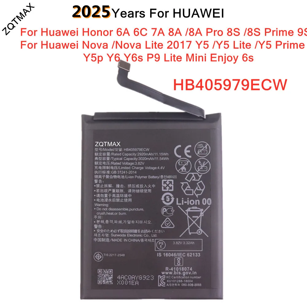 HB405979ECW Battery For Huawei Enjoy 6s Nova Lite 2018 P9 Lite Mini Y6 Y6s Y5p Y5 Lite Prime Honor 6A 7A 6C 9S 8A Pro 8S Prime