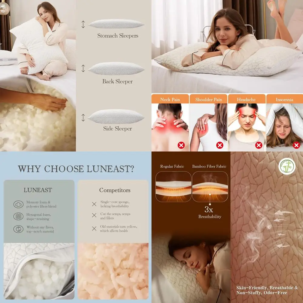 

Ортопедическая подушка King Size из дышащей пены с эффектом памяти, регулируемая для сна на боку, спине и на животе, с моющимся чехлом, 18x34