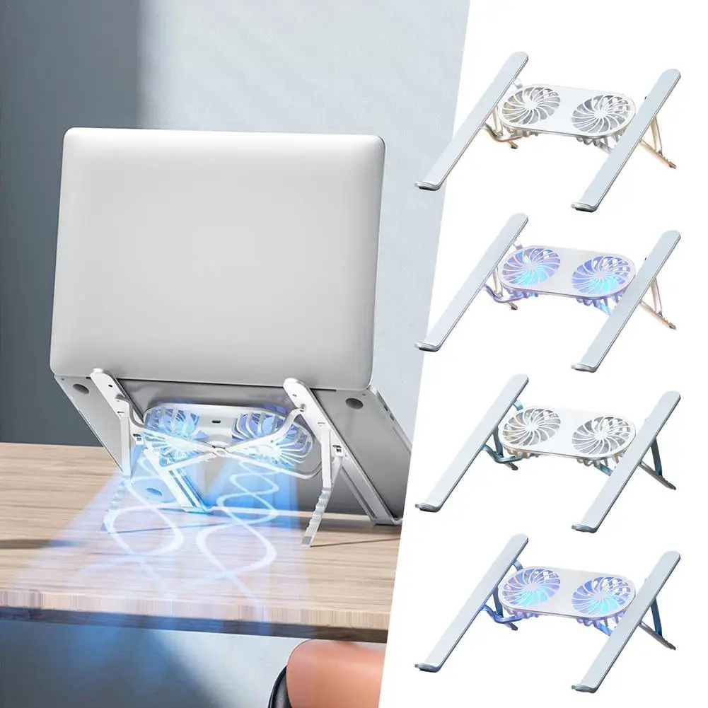 

Прочная и портативная эргономичная подставка для ноутбука для стола. Подставка для ноутбука из алюминиевого сплава с двойными охлаждающими вентиляторами. Регулируемая подставка.