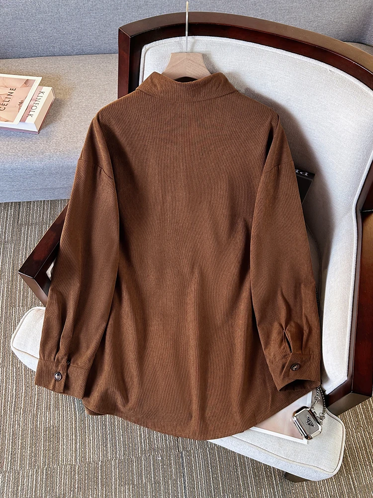 Plus size shirt pocket, spring and autumn style, casual and elegant long sleeved top